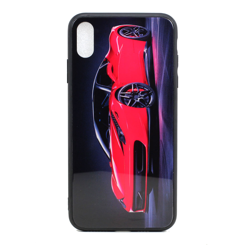 iPHONE Xs Max Design Tempered Glass Hybrid Case (Red Race Car)